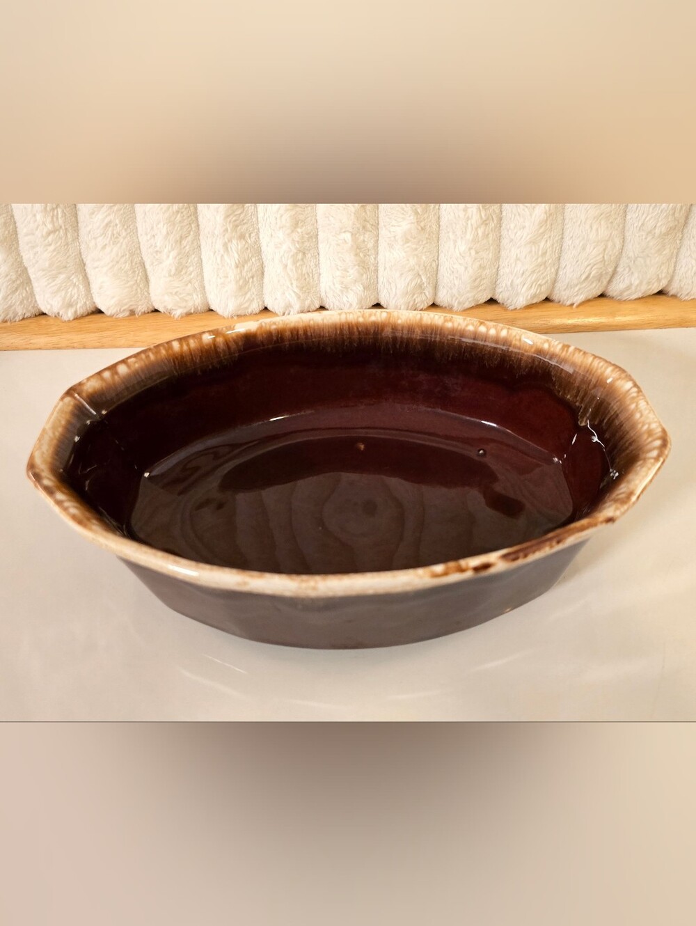 Vintage McCoy Pottery Brown Drip Oval Casserole Dish Baker 7070 USA Oven Proof